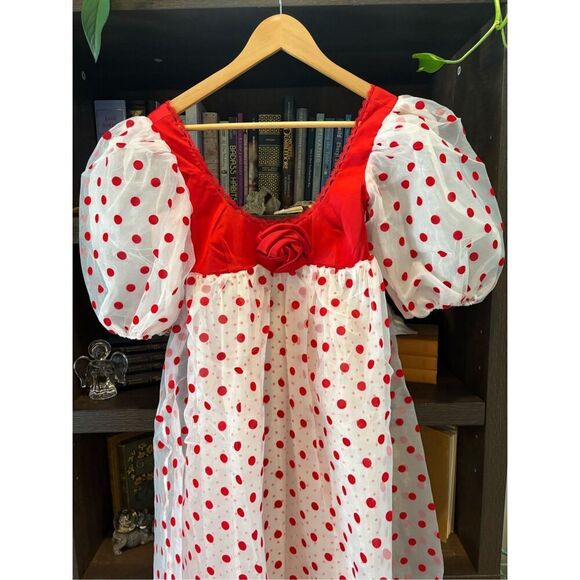 NWT For Love & Lemons Rhoda White & Red Polka Dot Sheer Maxi Dress Size XXS - Picture 6 of 10